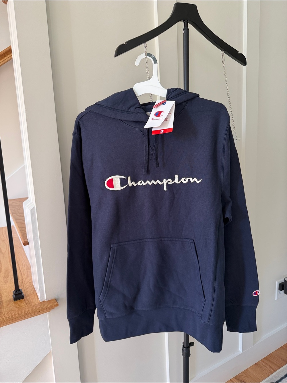 Champion Navy Script Logo Hoodie #864